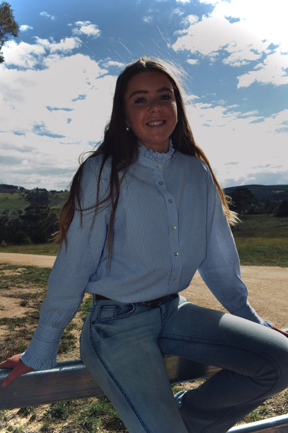 Who's Charlie - Lottie Cotton shirt Blue & White Stripe