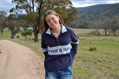 PRE-SALE Navy and Blue Gingham Unisex 1/4 Zip Jumper