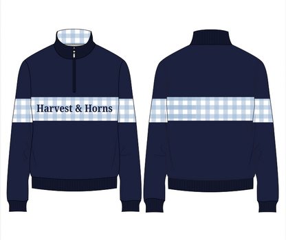 PRE-SALE Navy and Blue Gingham Unisex 1/4 Zip Jumper