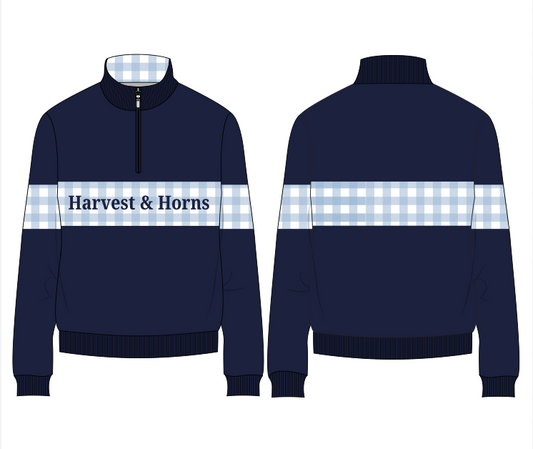 PRE-SALE Navy and Blue Gingham Unisex 1/4 Zip Jumper