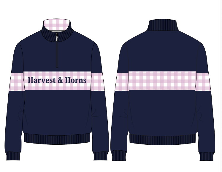 PRE-SALE Navy and Pink Gingham Unisex 1/4 Zip Jumper