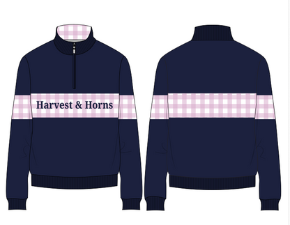 PRE-SALE Navy and Pink Gingham Unisex 1/4 Zip Jumper