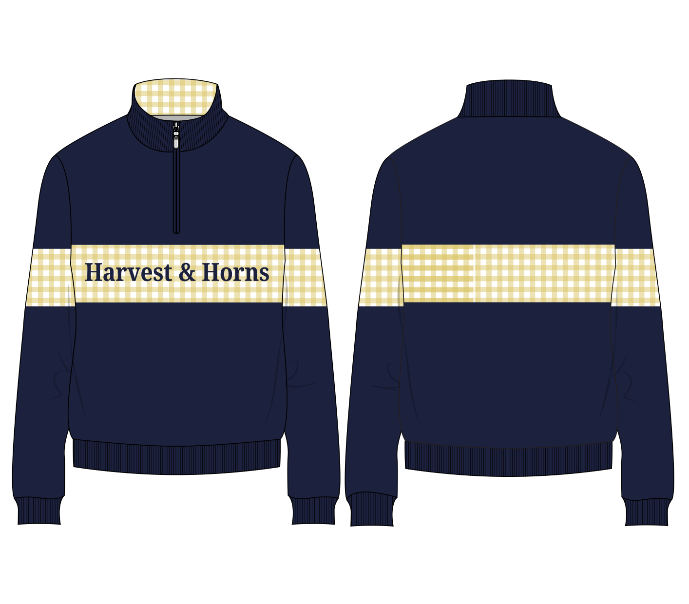 PRE-SALE Navy and Yellow Gingham Unisex 1/4 Zip Jumper