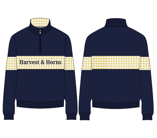 PRE-SALE Navy and Yellow Gingham Unisex 1/4 Zip Jumper