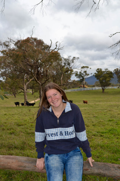 Navy and Blue Gingham Unisex 1/4 Zip Jumper